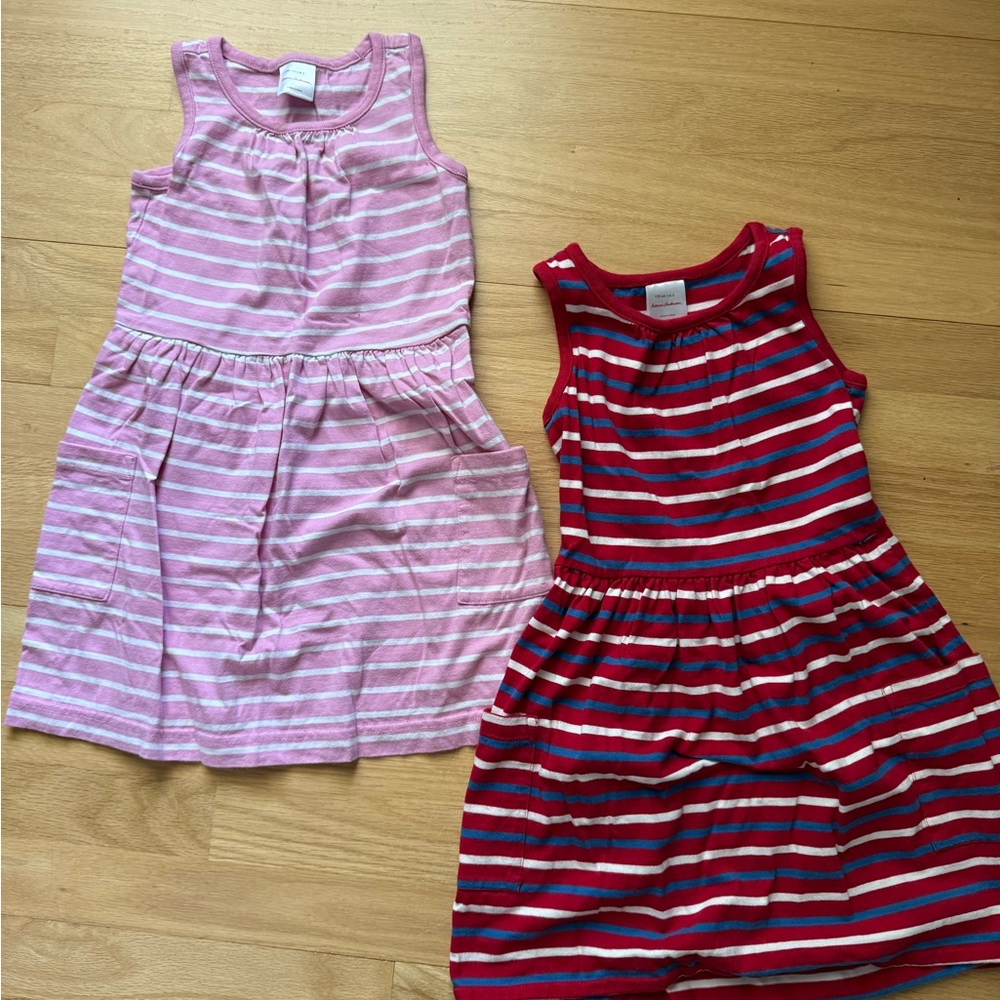 Hanna Andersson Striped Pink and Red Sleeveless Dresses